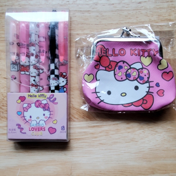 Hello Kitty Coin Purse and 6 Pens New - Picture 1 of 3